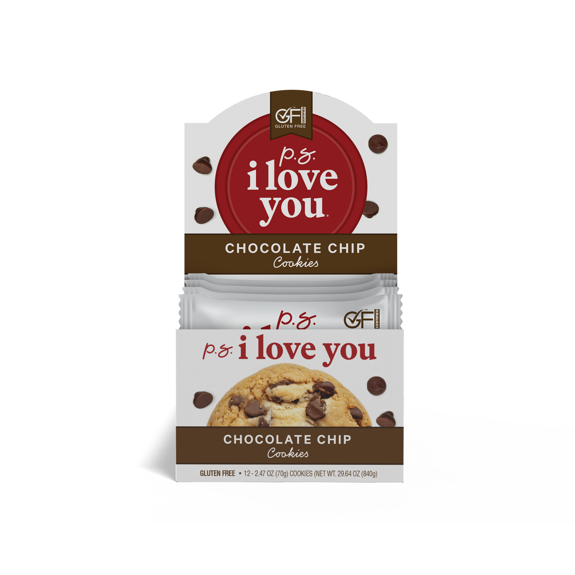 P.S. I Love You Chocolate Chip Cookies packaging on a white background