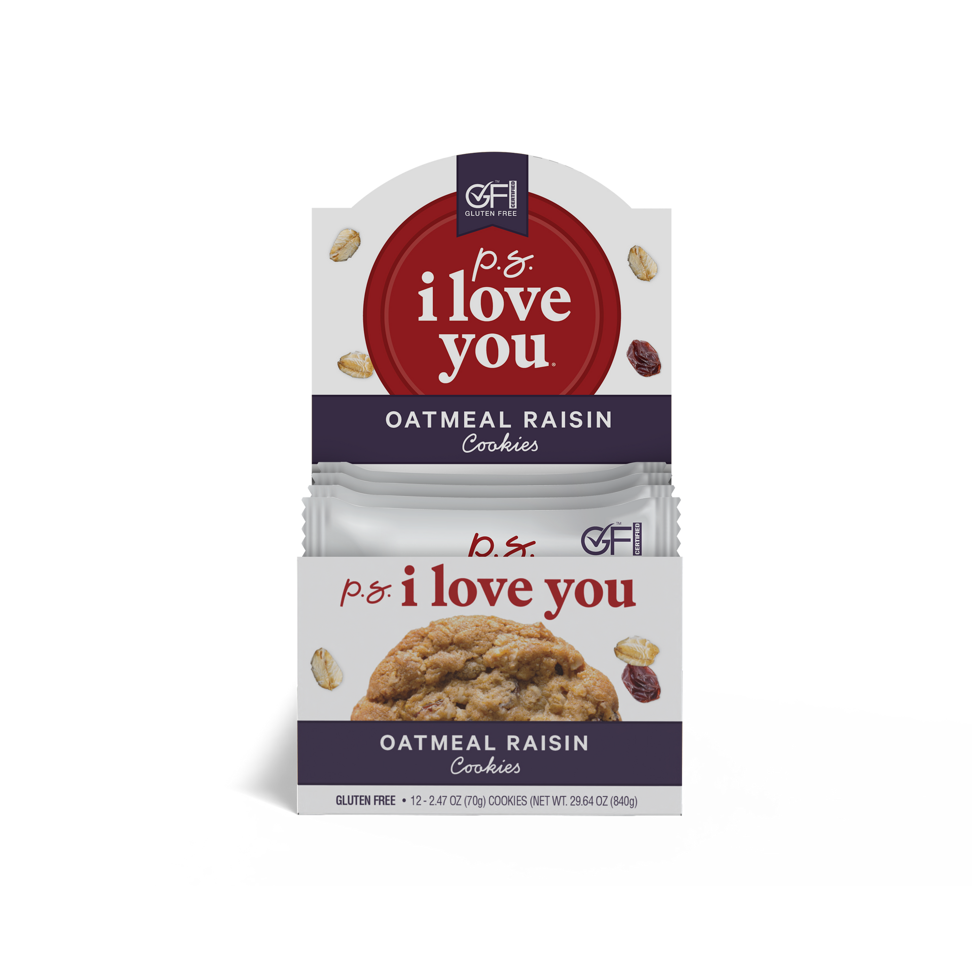 P.S. I Love you soft-baked oatmeal raisin cookie packaging