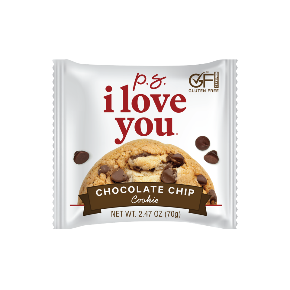 P.S. I Love You soft-baked chocolate chip cookie packaging 